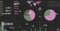 Image of multiple changing numbers and statistical data processing against grey background Royalty Free Stock Photo