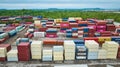 Multiple colors, colorful shipping yard, aerial, shipping crates, stacked metal containers