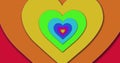 Image of multiple colourful heart shapes in row