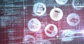 Image of multiple digital icons over data processing and grid Royalty Free Stock Photo