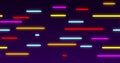 Image of multiple glowing neon multi coloured lines moving on seamless loop