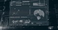 Image of multiple graphs, globes, text, map and loading bars over black background Royalty Free Stock Photo
