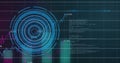 Image of multiple graphs with numbers over circles, soundwave and computer language Royalty Free Stock Photo