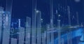 Image of multiple graphs over time-lapse of vehicles moving on modern bridge in city at night Royalty Free Stock Photo