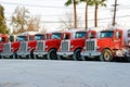 Image of multiple Robertson`s mixer trucks parked in a lot