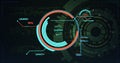 Image of multiple text, changing numbers and loading circles over abstract background