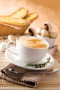 Mushroom soup with garlic bread Royalty Free Stock Photo