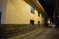 Image of a narrow alley in Cusco, Peru at night. Capital of the Inca Empire. Royalty Free Stock Photo