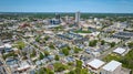 Neighborhood aerial downtown Fort Wayne houses, businesses, Parkview Field, condos and skyscrapers