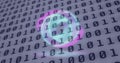 Image of neon circles over digital screen with binary code Royalty Free Stock Photo