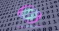 Image of neon circles over digital screen with binary code Royalty Free Stock Photo