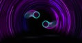 Image of neon circles and spiral on black background Royalty Free Stock Photo