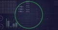 Image of neon green round banner and statistical data processing against blue background Royalty Free Stock Photo