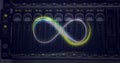 Image of neon infinity over servers Royalty Free Stock Photo