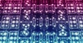 Image of neon integrated circuit on purple and blue background