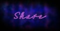 Image of neon share text banner against blue textured background