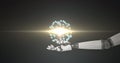 Image of network of connected icons over hand of robot arm on dark background Royalty Free Stock Photo