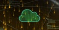 Image of network of connections with cloud and data processing over binary coding Royalty Free Stock Photo