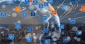 Image of network of connections with digital icons over globe Royalty Free Stock Photo