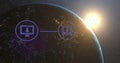 Image of network of connections with digital icons over globe Royalty Free Stock Photo