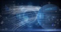Image of network of connections, icons and binary coding over globe Royalty Free Stock Photo