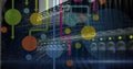 Image of network of connections over computer server and globe with binary coding in background Royalty Free Stock Photo