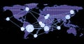 Image of network of connections with people icons over world map on black background Royalty Free Stock Photo