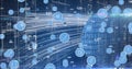 Image of network of digital icons against binary coding on globe against light trails Royalty Free Stock Photo