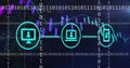 Image of network of media icons over graph and processing data on black Royalty Free Stock Photo