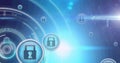 Image of network with online security padlock icons with scope scanning Royalty Free Stock Photo