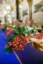 Image of New Year branch of fir tree with red berries Royalty Free Stock Photo