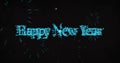 Image of new year\'s eve greetings and blue fireworks exploding on black background