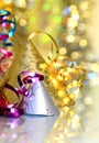 Image of New years eve celebration with hats on a shiny table top Royalty Free Stock Photo