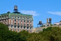 Image of New York City buildings and their rooftop water tanks.