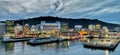 An image of New Zealand capital city of Wellington sea port area and CBD in the evening