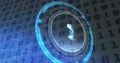 Image of nft symbol on rotating safe lock over binary data processing and computer server Royalty Free Stock Photo