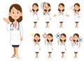 Nine types of female doctor`s upper body poses and gestures 2