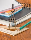 image of notebooks, ruler and pencil close up Royalty Free Stock Photo