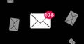 Image of number of new emails and envelopes floating over black background Royalty Free Stock Photo