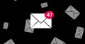 Image of number of new emails and envelopes floating over black background Royalty Free Stock Photo