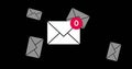 Image of number of new emails and envelopes floating over black background Royalty Free Stock Photo
