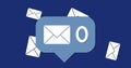Image of number of new emails and envelopes floating over blue background Royalty Free Stock Photo