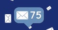 Image of number of new emails and envelopes floating over blue background Royalty Free Stock Photo