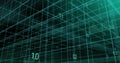 Image of numbers and ai data processing over grid and dark background Royalty Free Stock Photo