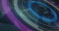 Image of numbers changing and scope scanning over digital arrows