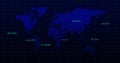 Image of numbers floating over blue world map against grid pattern Royalty Free Stock Photo