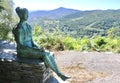 Image in O Cebreiro of a sculpture in homage to the pilgrims.