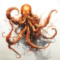 Image of an octopus demon on a white background. Undersea animals. Illustration, Generative AI