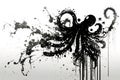 Image of a octopus drawing using a brush and black ink on white background. Sea animals. Illustration, generative AI Royalty Free Stock Photo