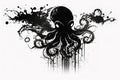 Image of an octopus drawing using a brush and black ink on white background. Sea animals. Illustration, generative AI Royalty Free Stock Photo